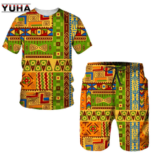 YUHA,Newest African Print Women's/Men's T-shirts Sets Africa Dashiki Men’s Tracksuit/Vintage Tops Sport And Leisure Summer Male