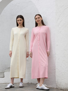AP SS26 Women Rib Maxi Dress Comfortable Long Sleeve Lady Clothing Elegant