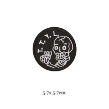 1pc Black White Biker Patches for Clothes Iron on Clothing Letter Appliques Skull Star Stripes Embroidered Sticker Round Badge