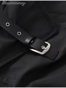 Women Black Long Solid Color Trench Coat Stand Collar Loose Drop Shoulder Single-breasted Windbreaker Lady Commute Outing Wear