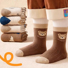 5 Pairs Winter Autumn Thicken Warm Kids Boys Half Socks Cartoon Bear Striped Cute Cozy Soft Brushed Breathable Children Socks