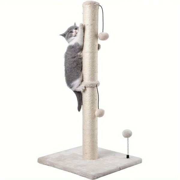 34-Inch High Cat Scratching Post Premium Basic Cat Scratching Indoor Sisal Scratching Post Tree Strap Hanging Ball for Adult Cat