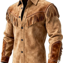 Chaqueta de piel con flecos para hombre, otoño-invierno 2026, estilo vintage étnico, de moda, con botones, forrada, casual, estilo urbano