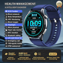 2025 New NFC+ECG+PPG Health Smart Watch BMI Fat Heart Rate Blood Pressure Watch 380mAh BT Call IP68 Waterproof Sports Bracelet