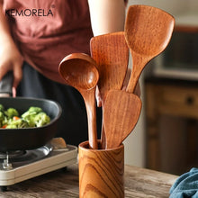 Juego de 4 utensilios de cocina KEMORELA, herramientas de cocina, pala de madera, cuchara, espátula para cocinar antiadherente, pala para alimentos