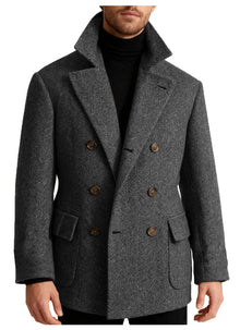 Autumn Man Suit Coat Double Breasted Woolen Herringbone Blazer Fashionable Casual Business Short Jacket