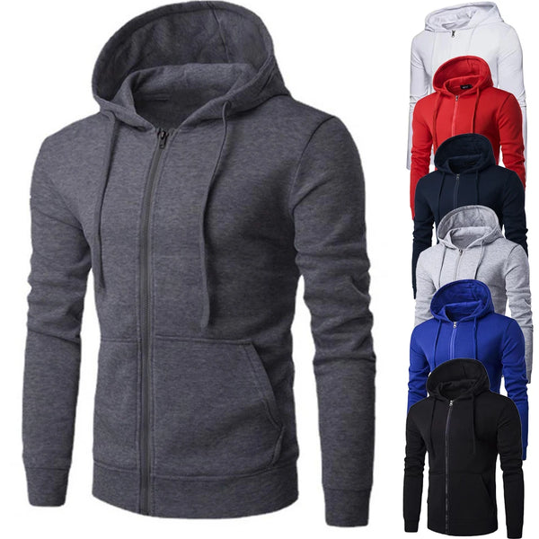 Sudadera con capucha y cremallera para hombre, estilo otoñal, manga larga, ajuste entallado, ropa masculina