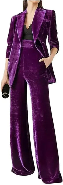Traje de terciopelo de doble botonadura para mujer, conjunto de 2 piezas para reuniones de negocios y oficina, banquetes de boda, cenas y bailes