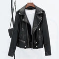 Chaqueta de mujer de piel sintética con cuello vuelto, cierre de cremallera, manga larga, estilo motero, ideal para viajes y uso diario.