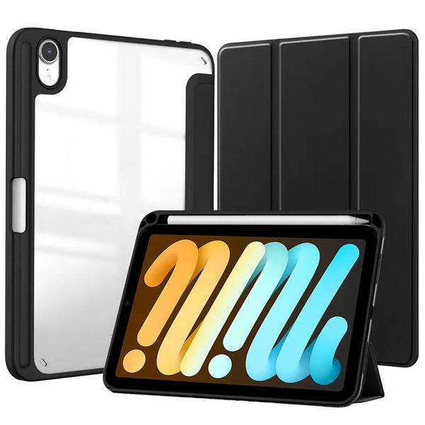 Funda tipo libro para iPad Mini 6 8.3'' 2021/Mini 7 2024 (A17 Pro) A2995, carcasa trasera acrílica con soporte para lápiz y función de encendido/apagado automático
