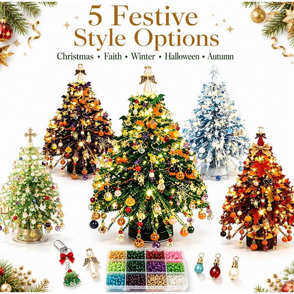 Kit de manualidades para hacer un árbol de Navidad de cuentas, mini árbol de Navidad de cuentas de cristal, decoración de escritorio, suministros de manualidades navideñas DIY, creativo