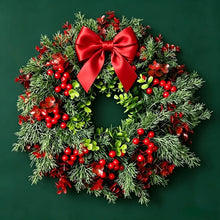 Christmas Decor Wreath with Bow with Red Berries Including Cranberries and Holly for Indoor and Outdoor Decoration