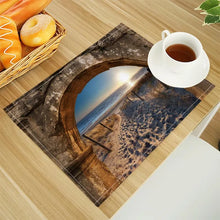 Beach Landscape Coconut Trees Print Linen Dining Table Mats Alphabet Kitchen Placemat 30X40cm Coasters Pads Bowl Cup Mat