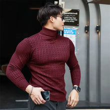 Nuevos suéteres de cuello alto para hombre, de punto a rayas, estilo urbano, abrigados, de manga larga, color sólido, estilo básico, tops casuales