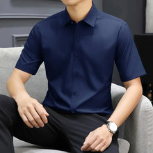 New Men's Business Casual Solid Color Short Sleeved Shirt for Summer Fashion No Ironing Comfortable and Versatile Top