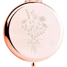 1pc Creative cute flower Personalized Text Laser engraving Pocket Mirror Wedding Party Gifts