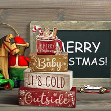 Christmas Tiered Tray Decor Creative Wooden Festive Text Stacked Block Ornaments for Party Home Festival