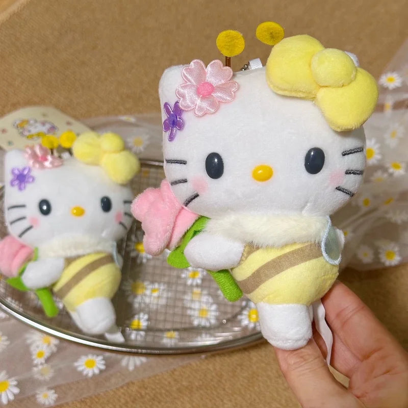 garden little bee series kitty Honey Bee plush toy keychain Cartoon flower kitty cat Soft Stuffed doll bag charm