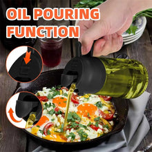 Dispensador de aceite de oliva, pulverizador 2 en 1 para cocinar (rocío y vertido), botella de aceite de vidrio verde oscuro con pegatinas, pulverizador de aceite de 470 ml/16 oz