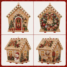 Christmas DIY Pearl Art Craft Kit Wooden Gingerbread House Shape Diamond Bead Painting Ornament  Xmas DIY Handcraft Kit Decor