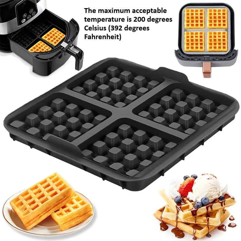 Square Waffle Maker Mold for Air Fryer, Non-Stick Baking Tray Compatible with 4-7QT,for Belgian Waffles,Pancakes,Dishwasher Safe