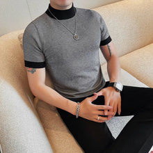 Turtleneck Short Sleeve Sweater Mens Clothing Autumn New Korean Slim Fit Casual Knitted Men's Sweaters Big Size Pull Homme 4XL-M