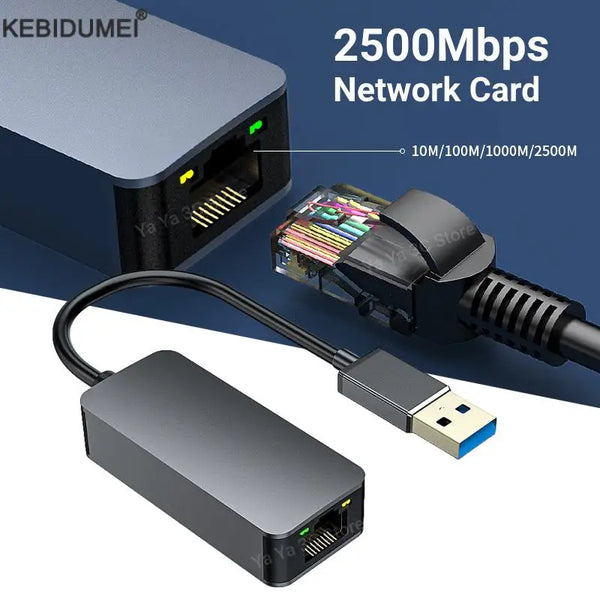 Adaptador USB tipo C a Ethernet RJ45 de 2500 Mbps, tarjeta de red USB 3.0 RJ45 para cable de Internet LAN de 100/1000/2500 Mbps, para MacBook, portátil y PC