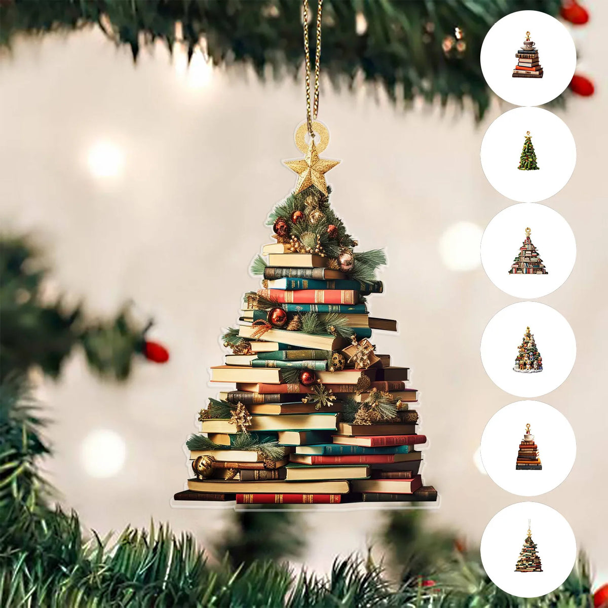 Christmas Ornament Creative Book Tree 2D Flat Acrylic Christmas Decoration Car Ornament Festive Holiday Home Decor