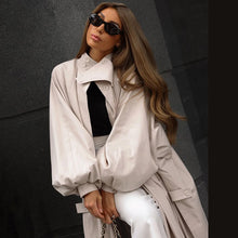 Oversized Solid Wome's Long Trench Coat Puff Sleeve Side Slit Maxi Windbreaker Lapel Single Breasted Lady Autumn Tench Coats