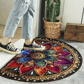 VIKAMA Semi-Circular Floor Mat with Mandala Floral Design, Machine Washable, Suitable for Entryway, Bedroom, and Bathroom Use