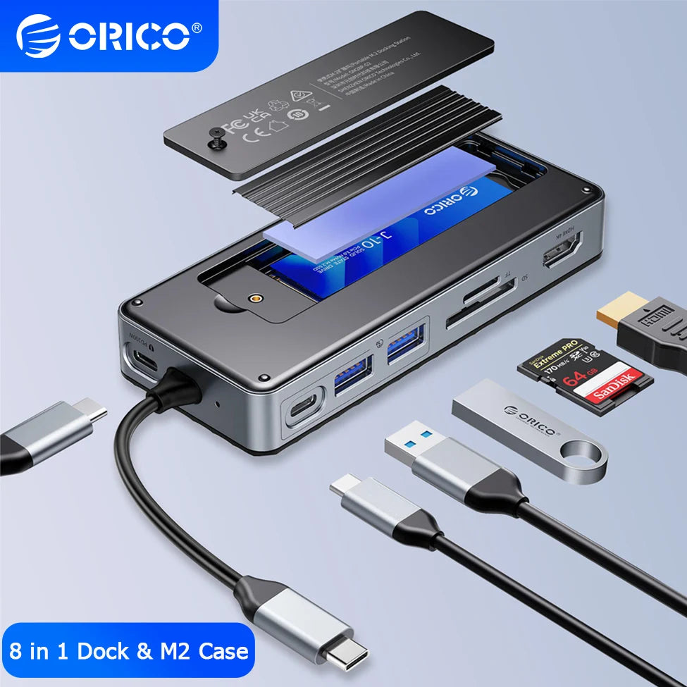 ORICO 8-in-1 USB-C Docking Station with M.2 NVMe/SATA SSD Enclosure