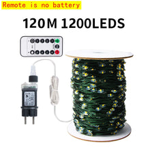 10-200M LED String Lights Fairy Green Wire Outdoor Christmas Light Tree Garland For New Year Street Home Party Wedding Decor
