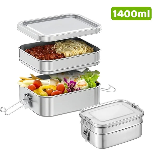 Fiambrera de acero inoxidable 304, hermética y a prueba de fugas, tipo bento de 1/2 niveles, recipientes para preparación de comidas y almacenamiento de alimentos con cierre para adultos