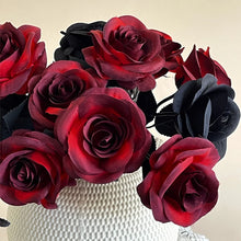 5pcs Black&Red Artificial Rose Flowers Branch Gothic Fake Flower Bouquet for Home Wedding Party Halloween Decor