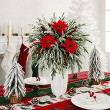 Christmas Decorations DIY 18PCS Artificial Pine Needles Red Berry Poinsettia Flowers for Winter Festival Home Party Wreath Decor