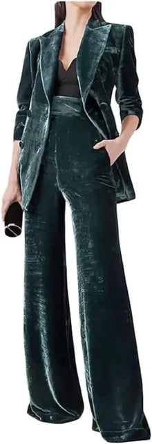 Traje de terciopelo de doble botonadura para mujer, conjunto de 2 piezas para reuniones de negocios y oficina, banquetes de boda, cenas y bailes