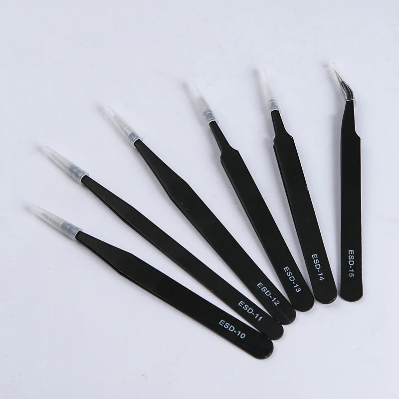 Precision ESD anti-static tweezers set -6-pc stainless steel tool for electronic repair and process modeling, bending 2025