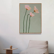 Chic Poppy Flower Canvas Print -Sage Green & Pink, Floral Wall Art for Living Room, Bedroom, Dorm Decor, Perfect for Room Decor