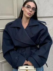 Women Stand Collar Full Sleeve Oversized Windbreaker Solid Single Breasted Lace Up Long Trench Coat Lady Autumn Casual Jacket