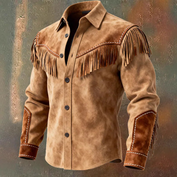 2026 Autumn Winter Men's Fur Fringed Jacket Coat Vintage Ethnic Trendy Button Open Lining Casual  Streetwear