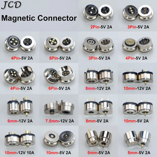 JCD 1Pair 2/3/4/5/6/Pin Male Female Waterproof Round Shape Magnet Suction Spring Pogo Pin DC Power Charging Magnetic Connector ﻿