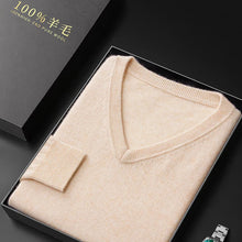 100% Merino Wool Men's V-Neck Pullover Autumn and Winter Basic Knit Versatile Sweater Casual Long Sleeve Shirt Cashmere Man Top