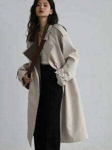 CHIC VEN Women Trench Coat Solid Loose Contrast Double Collar Double Breasted Long Female Windbreaker Office Lady Spring Autumn