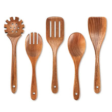 LMETJMA 10 Unidades de Utensilios de Cocina de Madera de Teca Natural, Juego de Cucharas y Espátulas de Madera para Cocinar y Hornear JT503