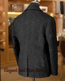 Autumn Man Suit Coat Double Breasted Woolen Herringbone Blazer Fashionable Casual Business Short Jacket