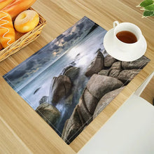 Beach Landscape Coconut Trees Print Linen Dining Table Mats Alphabet Kitchen Placemat 30X40cm Coasters Pads Bowl Cup Mat