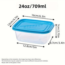A Set of 6 Transparent Stackable Plastic Food Storage Containers with Blue Lids and Measurement Markings—Reusable, Dishwasher Sa