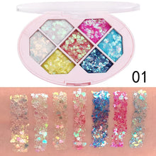 Paleta de sombras de ojos con 7 colores de lentejuelas de diamante, pigmento brillante, purpurina facial, estrella, luna, maquillaje de cejas, fragmento