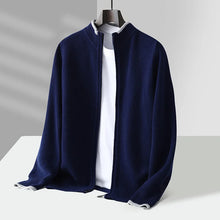 Cárdigan de punto grueso con cremallera y cuello alto para hombre, 100% lana merino, novedad de otoño e invierno, suéter tipo suéter de cachemir