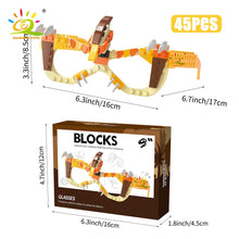 HUIQIBAO Dinosaur Building Blocks Glasses Baseplate Frame Friends Police City DIY Toys Glasses Bricks Kid Christmas Gift Party